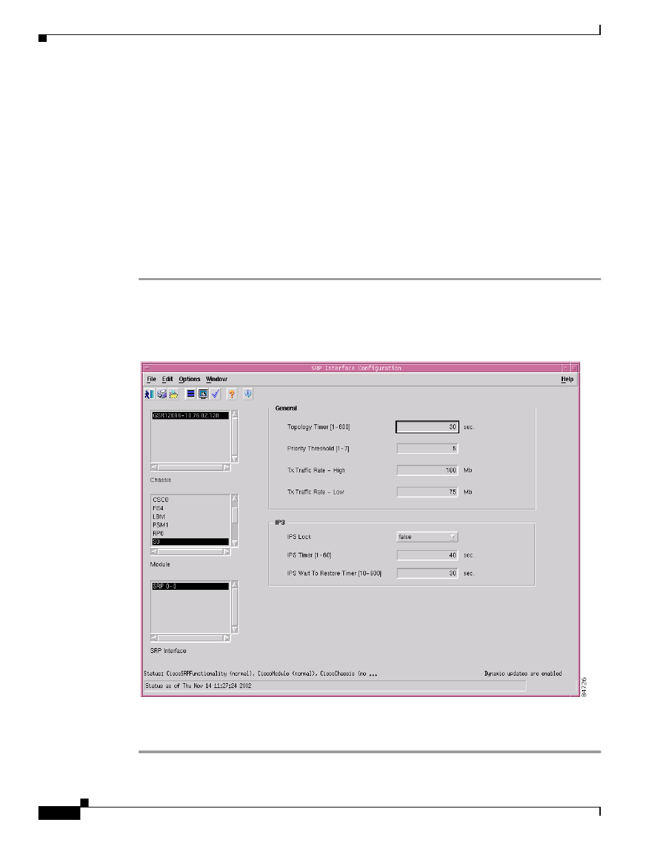 Srp interface configuration, Viewing the srp interface configuration attributes | Cisco 12000/10700 V3.1.1 User Manual | Page 224 / 602