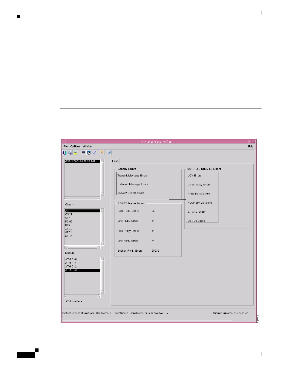 Atm interface faults, Viewing the atm interface faults window | Cisco 12000/10700 V3.1.1 User Manual | Page 238 / 602