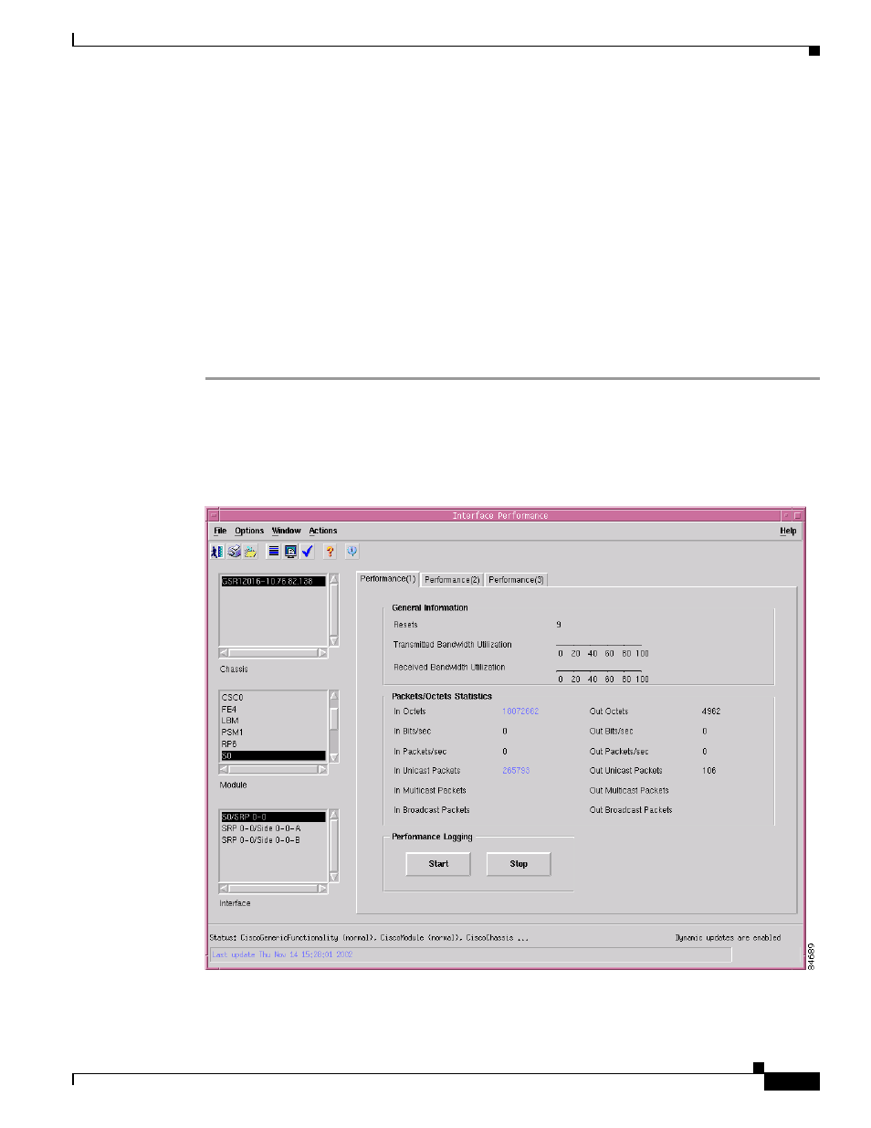 Generic interface performance, Viewing the generic interface performance window | Cisco 12000/10700 V3.1.1 User Manual | Page 255 / 602