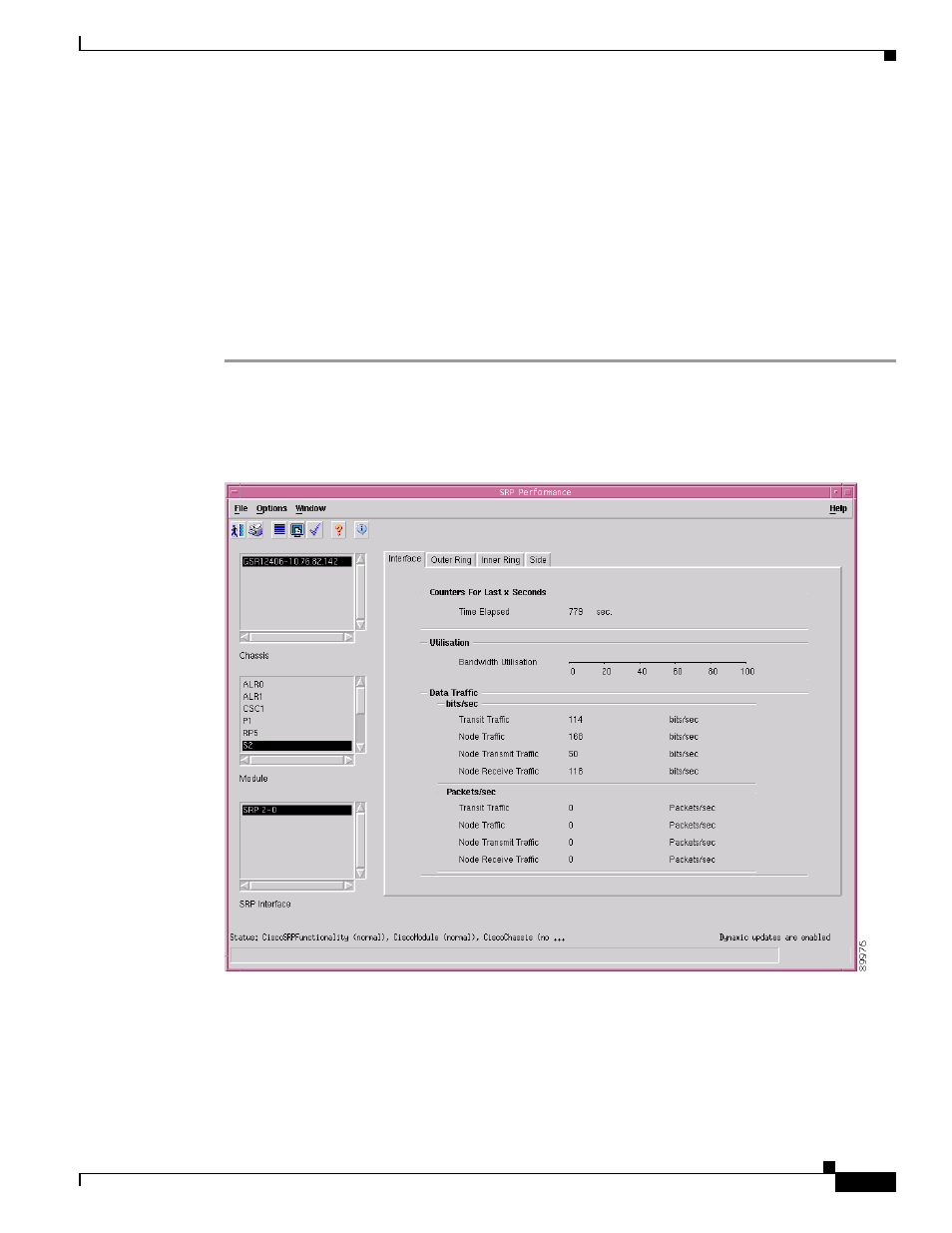 Srp performance, Viewing the srp performance window | Cisco 12000/10700 V3.1.1 User Manual | Page 273 / 602