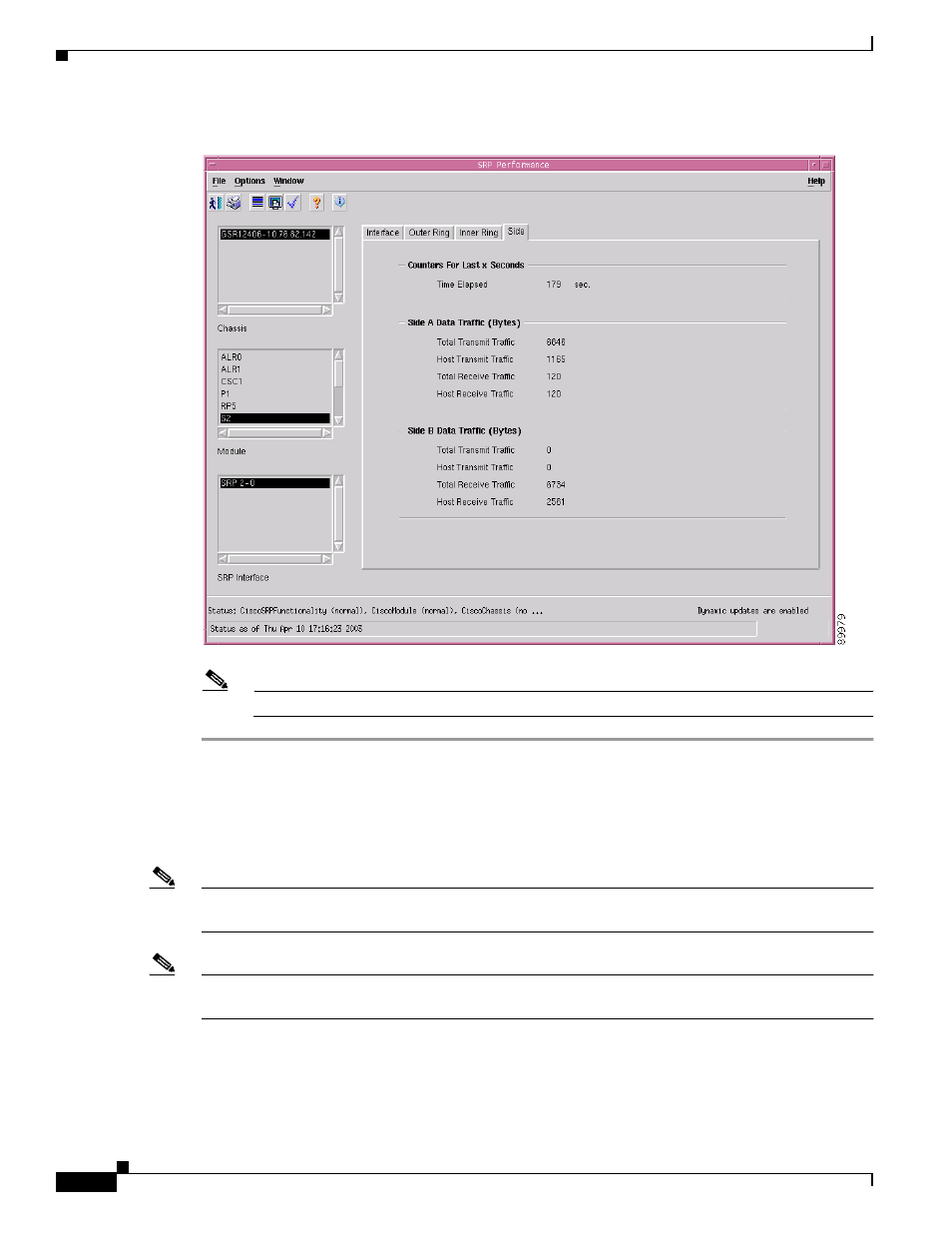 Srp performance window—detailed description | Cisco 12000/10700 V3.1.1 User Manual | Page 276 / 602