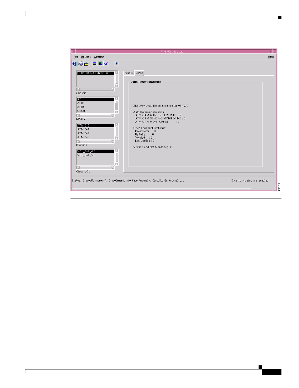 Atm vcl status window—detailed description, Status tab | Cisco 12000/10700 V3.1.1 User Manual | Page 365 / 602