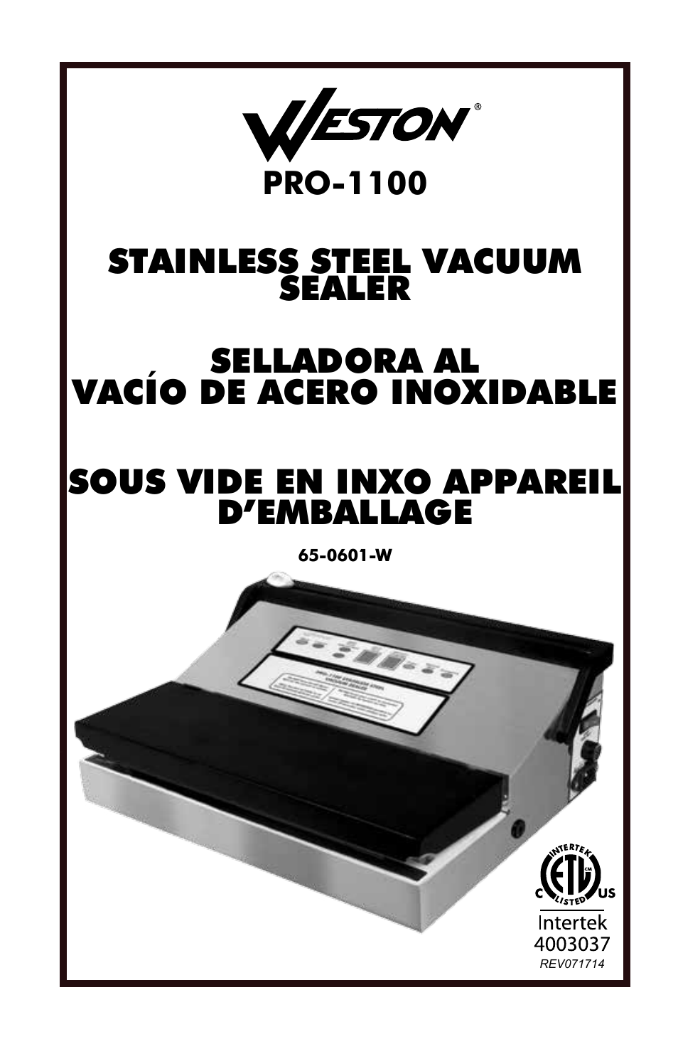 Weston Pro 1100 Vacuum Sealer User Manual | 60 pages