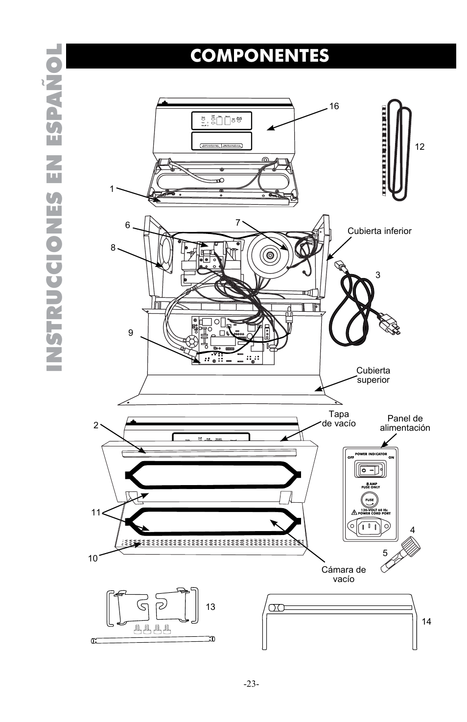 Instrucciones en esp añol, Componentes | Weston Pro 1100 Vacuum Sealer User Manual | Page 24 / 60