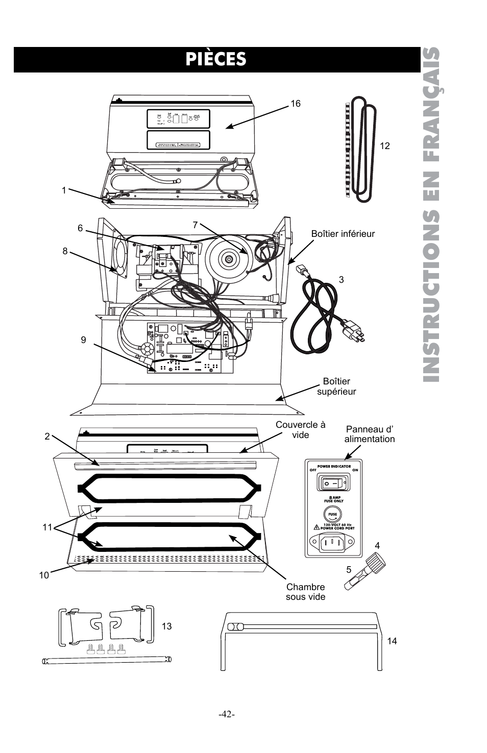 Instructions en français, Pièces | Weston Pro 1100 Vacuum Sealer User Manual | Page 43 / 60