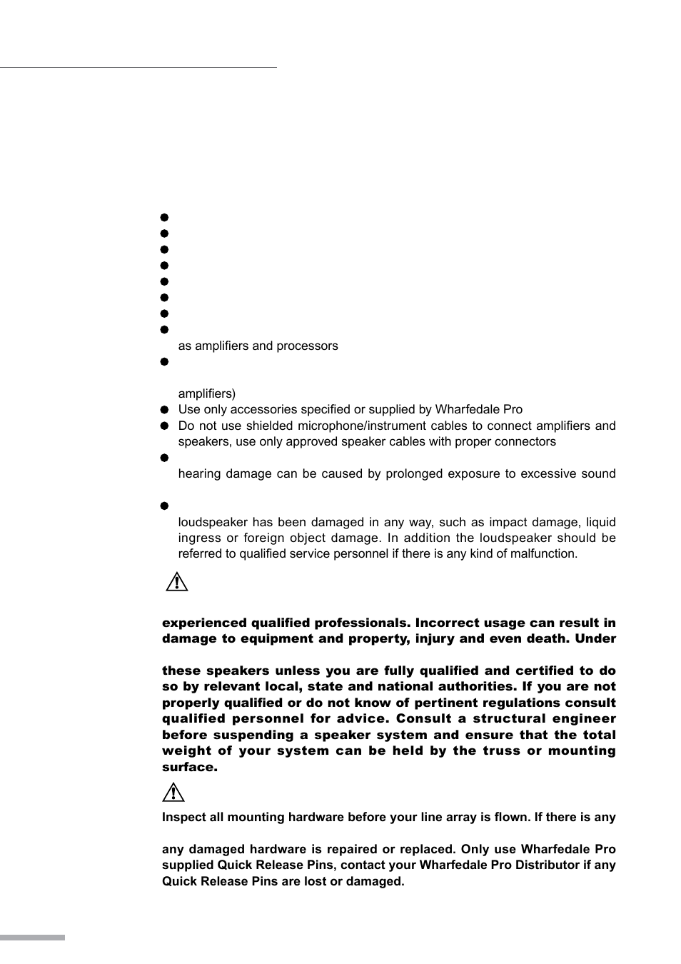 Important warnings and safety instructions | Wharfedale Pro WLA Fly Frame User Manual | Page 2 / 24
