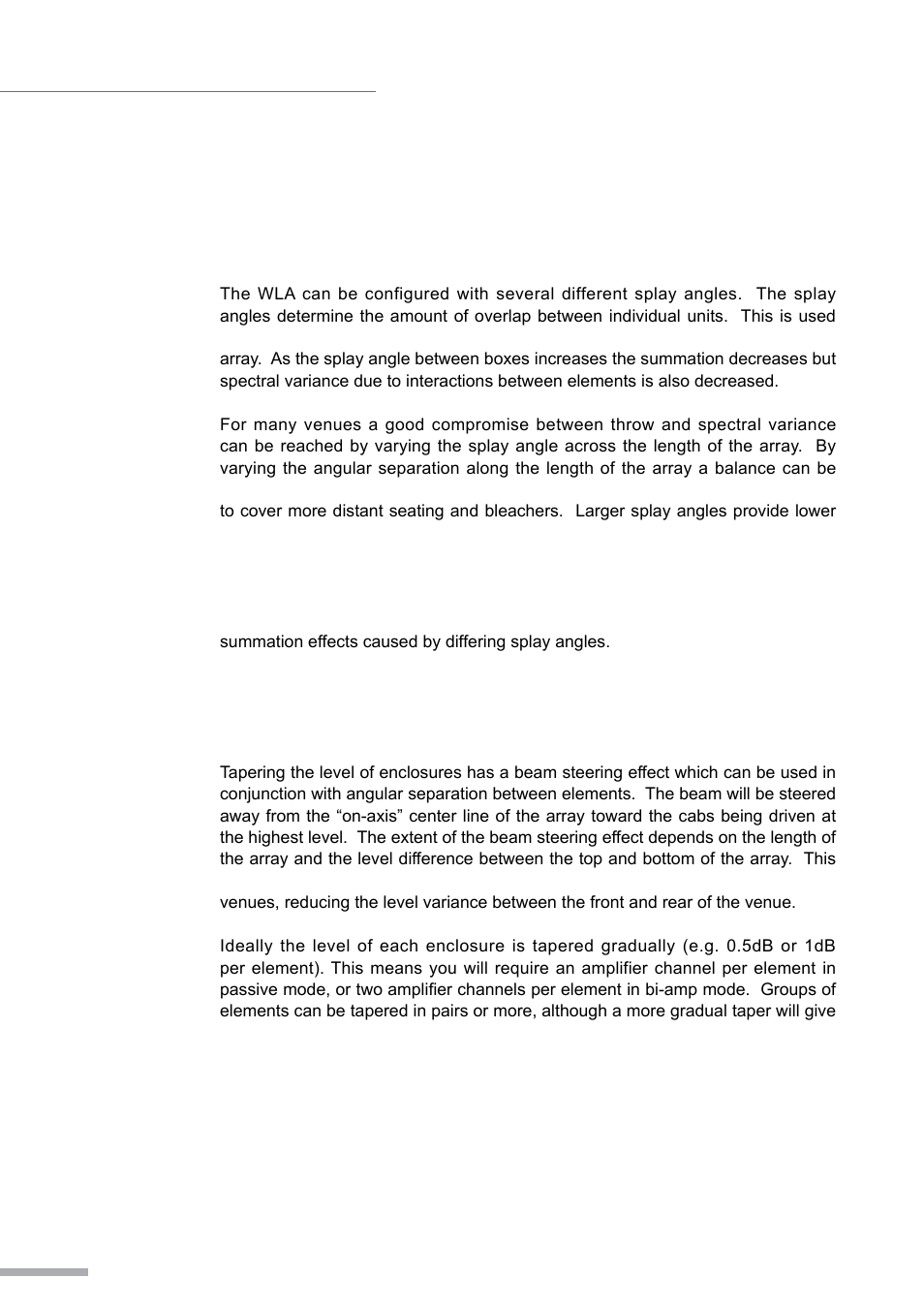 Splay angles, Level tapering | Wharfedale Pro WLA Fly Frame User Manual | Page 6 / 24