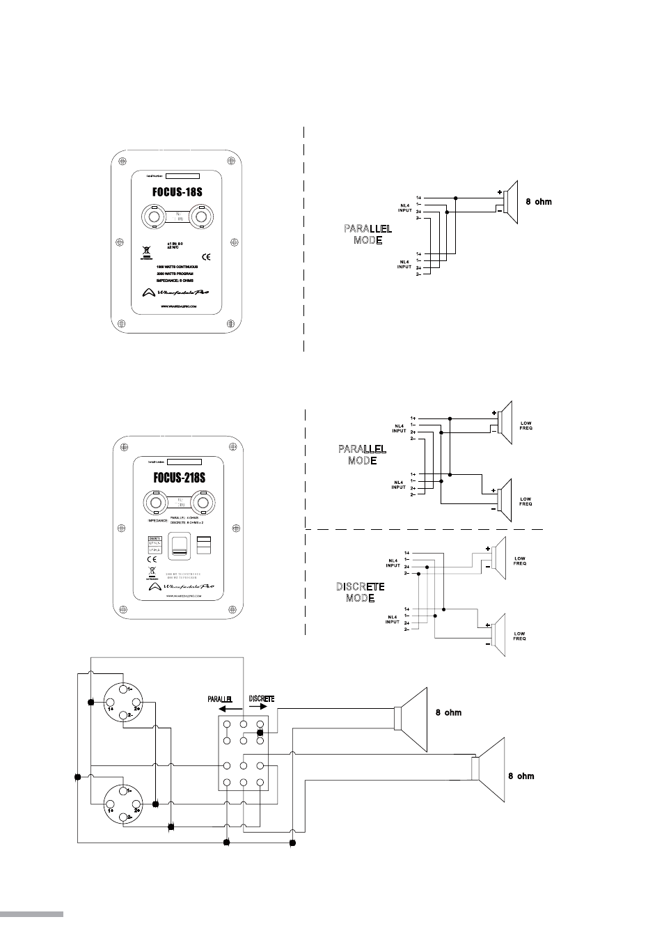 Parallel mode, Discrete mode parallel mode | Wharfedale Pro Focus 18S User Manual | Page 8 / 16