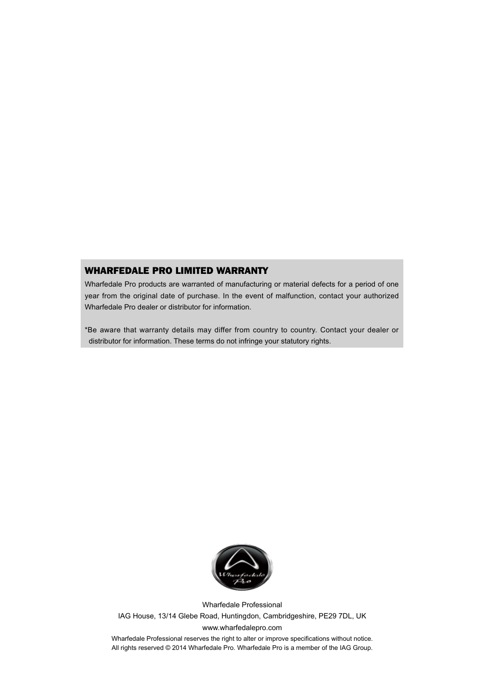 Wharfedale pro limited warranty | Wharfedale Pro Delta 18BA User Manual | Page 12 / 12