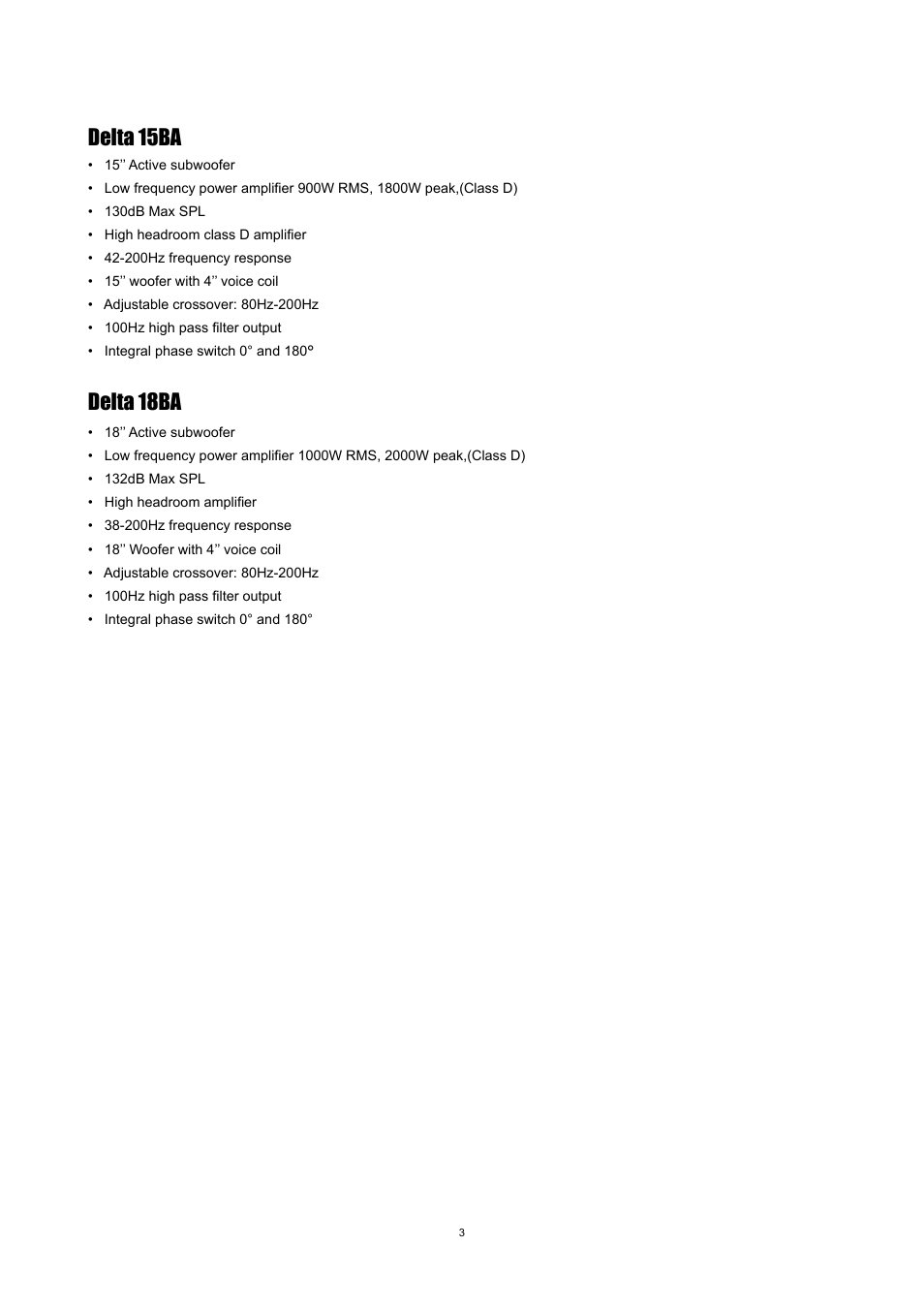 Delta 15ba, Delta 18ba | Wharfedale Pro Delta 18BA User Manual | Page 5 / 12
