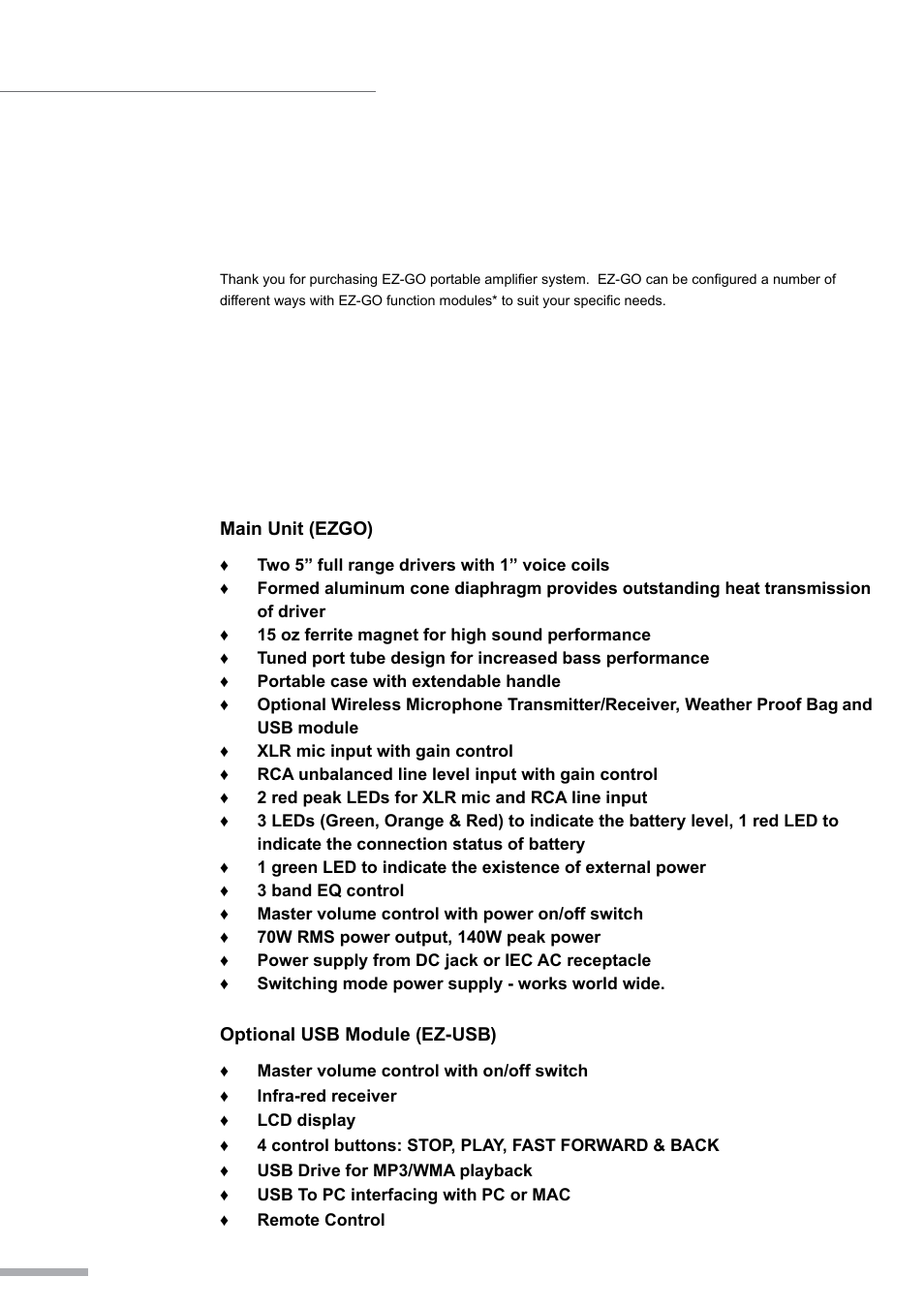 Key features introduction | Wharfedale Pro EZ-BAG User Manual | Page 4 / 20