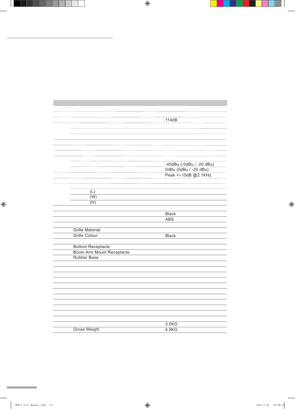 Specifications, Operating manual and user guide | Wharfedale Pro WPM-1 User Manual | Page 14 / 16