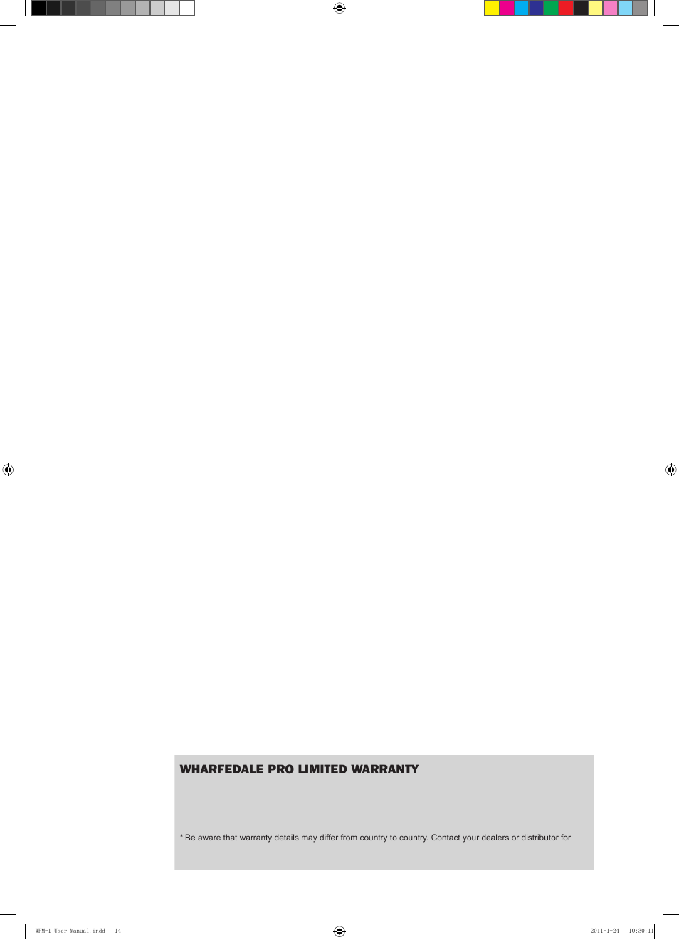 Wharfedale pro limited warranty | Wharfedale Pro WPM-1 User Manual | Page 15 / 16