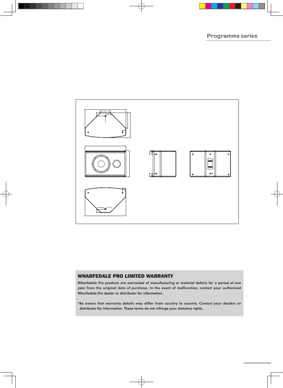 Dimensional drawings, Programme series, Wharfedale pro limited warranty | Programme sub | Wharfedale Pro Programme Sub User Manual | Page 21 / 22