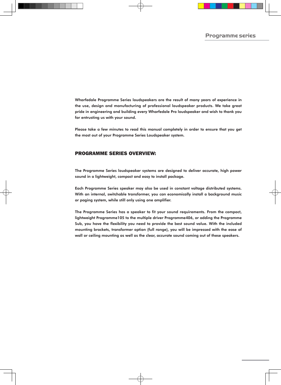 Introduction, Programme series | Wharfedale Pro Programme Sub User Manual | Page 5 / 22