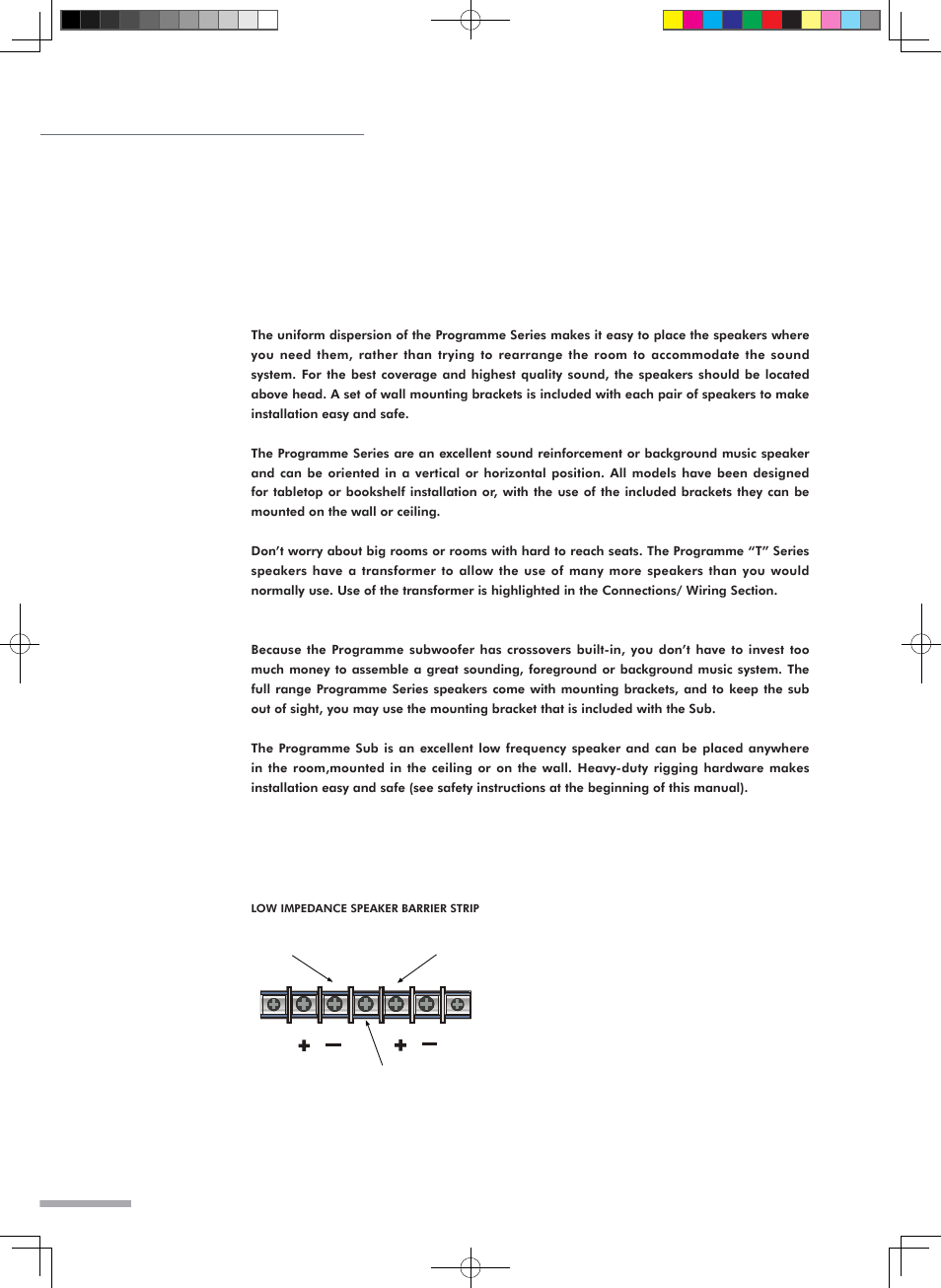 Setting up/ speaker placement connections / wiring | Wharfedale Pro Programme Sub User Manual | Page 8 / 22