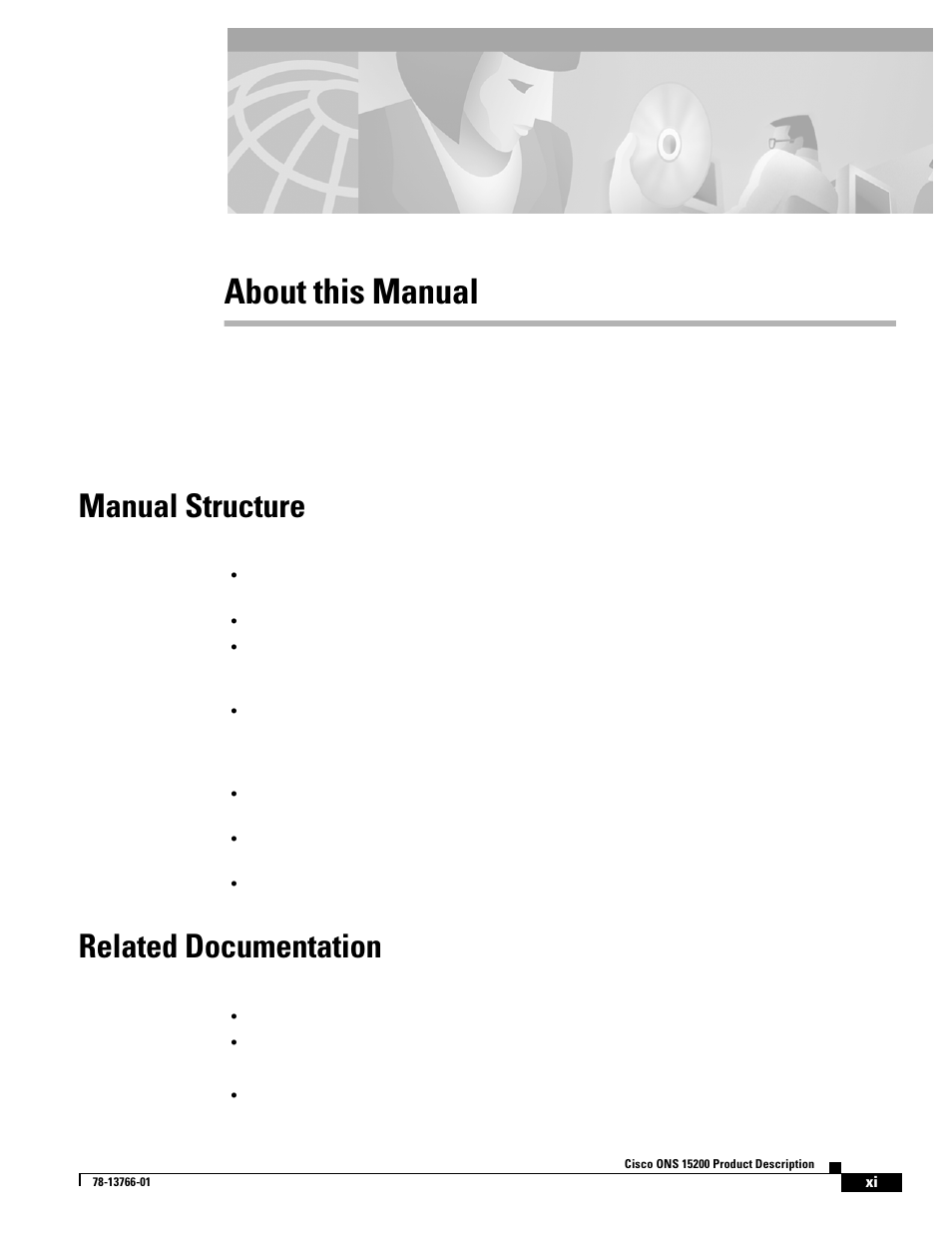About this manual, Manual structure, Related documentation | Cisco ONS 15200 User Manual | Page 11 / 74