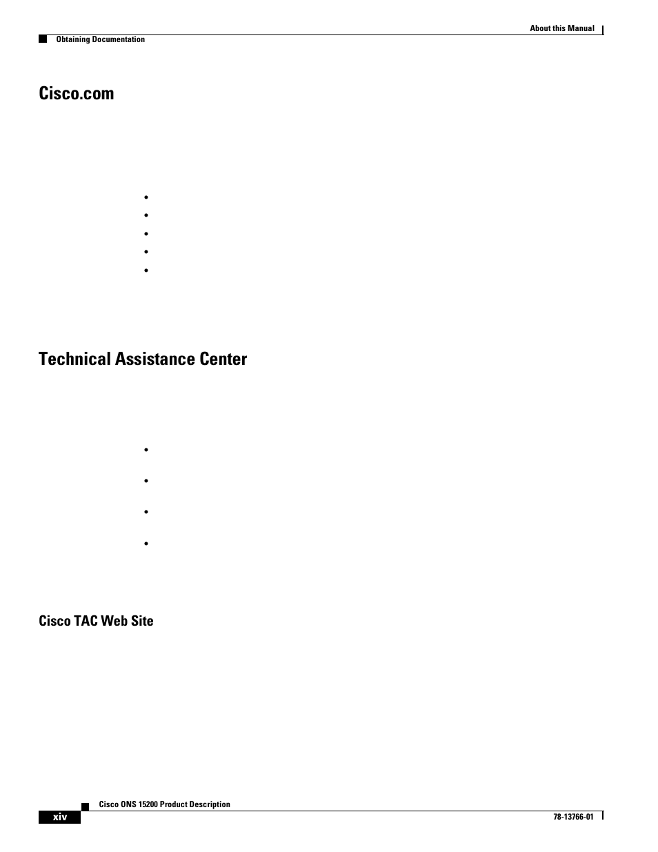 Cisco.com, Technical assistance center, Cisco tac web site | Cisco ONS 15200 User Manual | Page 14 / 74