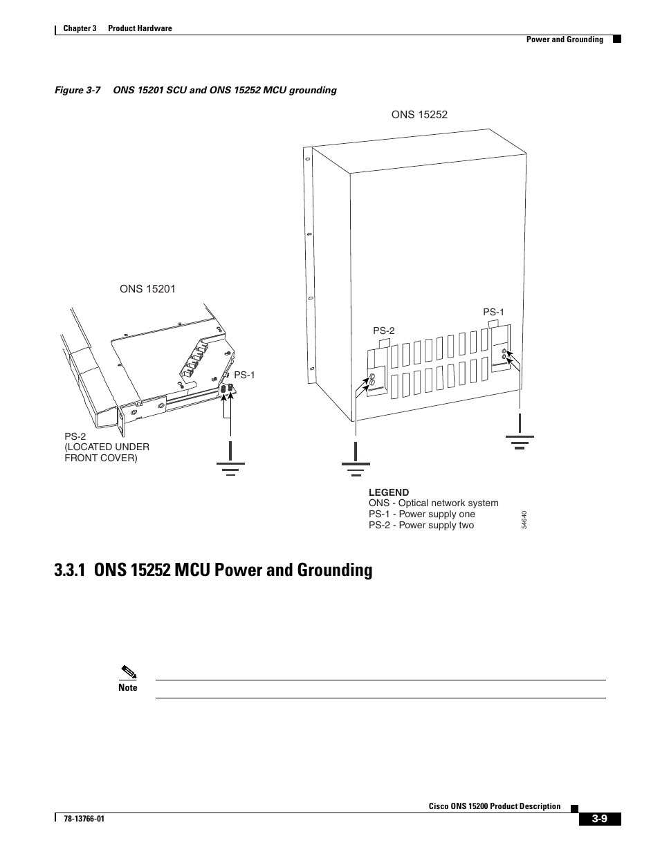 1 ons 15252 mcu power and grounding, 1 ons 15252 mcu power and grounding, Figure 3-7 | Ons 15252 | Cisco ONS 15200 User Manual | Page 35 / 74