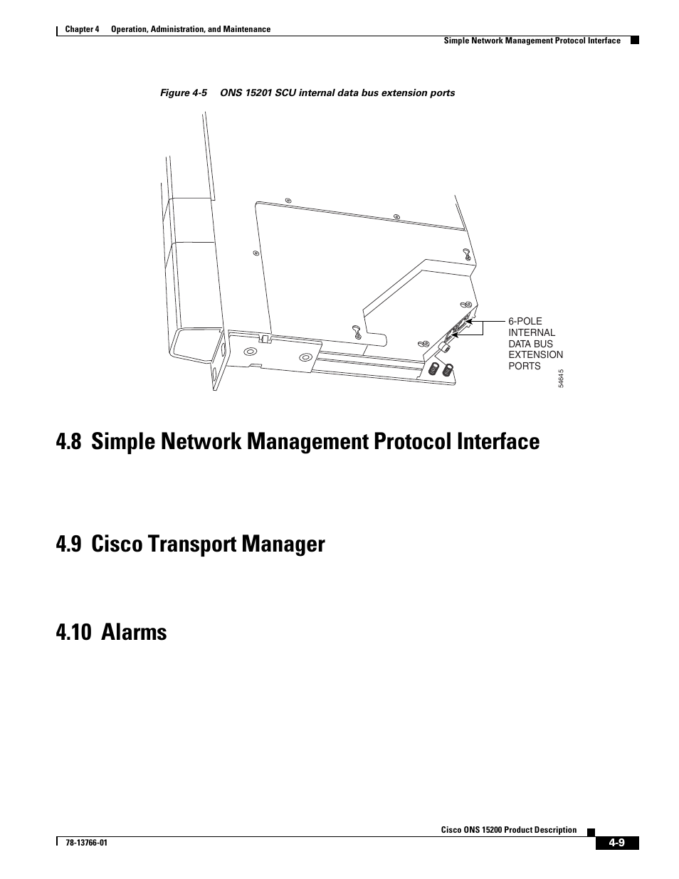 8 simple network management protocol interface, 9 cisco transport manager, 10 alarms | 8 simple network management protocol interface, 9 cisco transport manager, 10 alarms, Figure 4-5 | Cisco ONS 15200 User Manual | Page 47 / 74