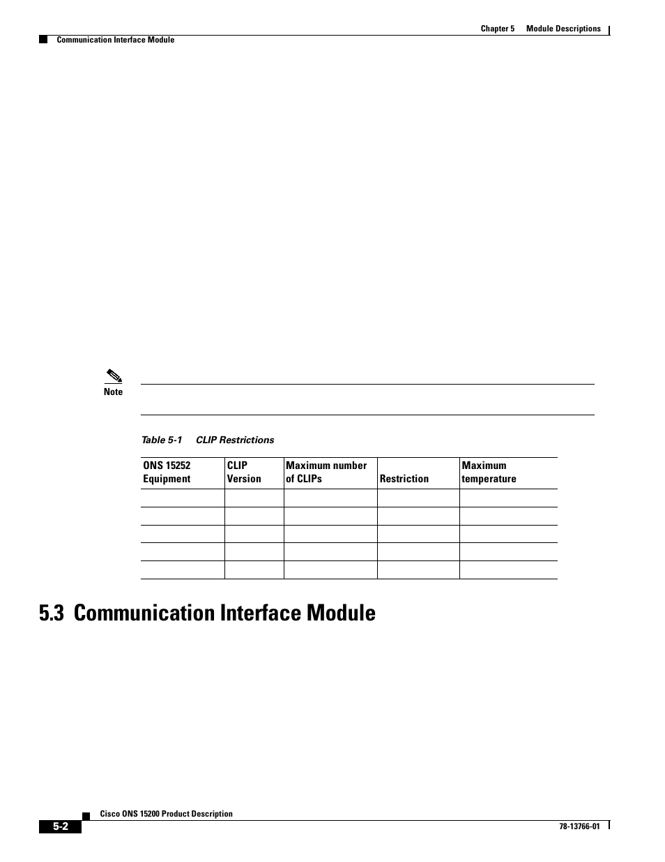 3 communication interface module, 3 communication interface module, Table 5-1 | Cisco ONS 15200 User Manual | Page 52 / 74