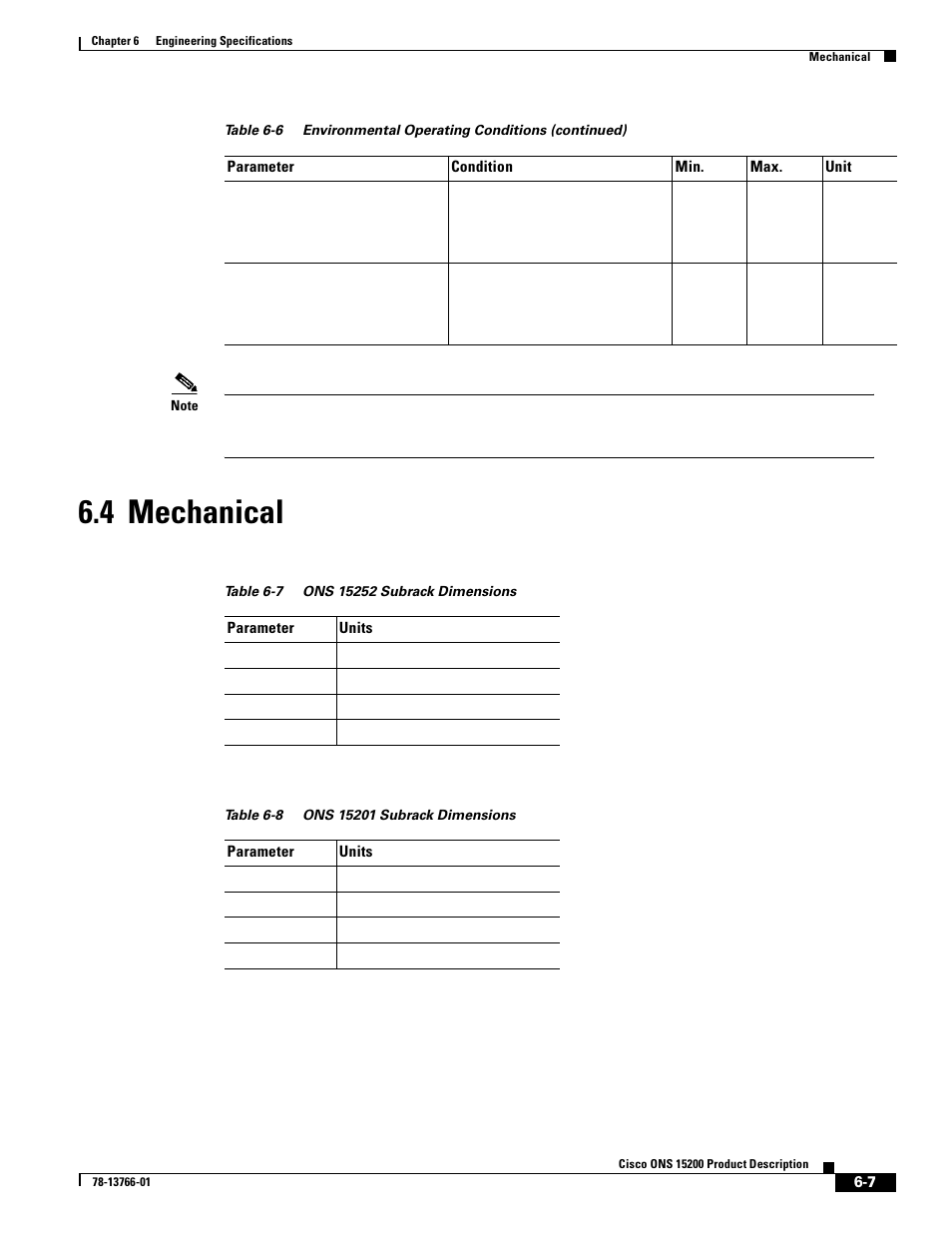 4 mechanical, 4 mechanical, Table 6-7 | Table 6-8 | Cisco ONS 15200 User Manual | Page 63 / 74