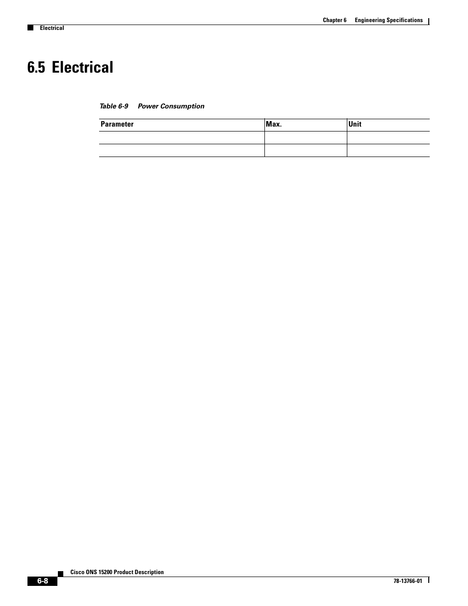 5 electrical, 5 electrical, Table 6-9 | Cisco ONS 15200 User Manual | Page 64 / 74