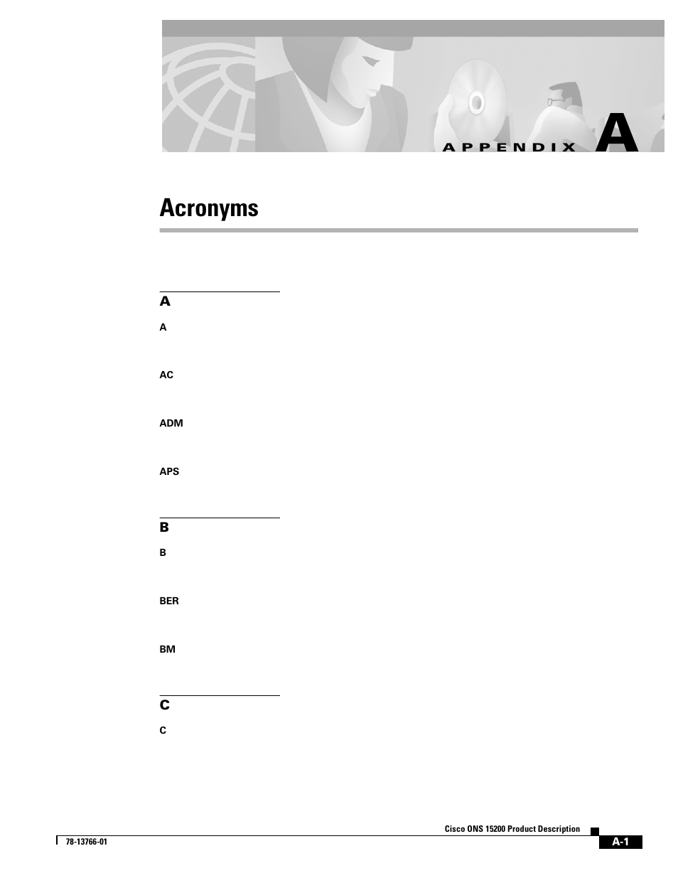 Acronyms, A p p e n d i x, Appendix a, “acronyms | Cisco ONS 15200 User Manual | Page 65 / 74