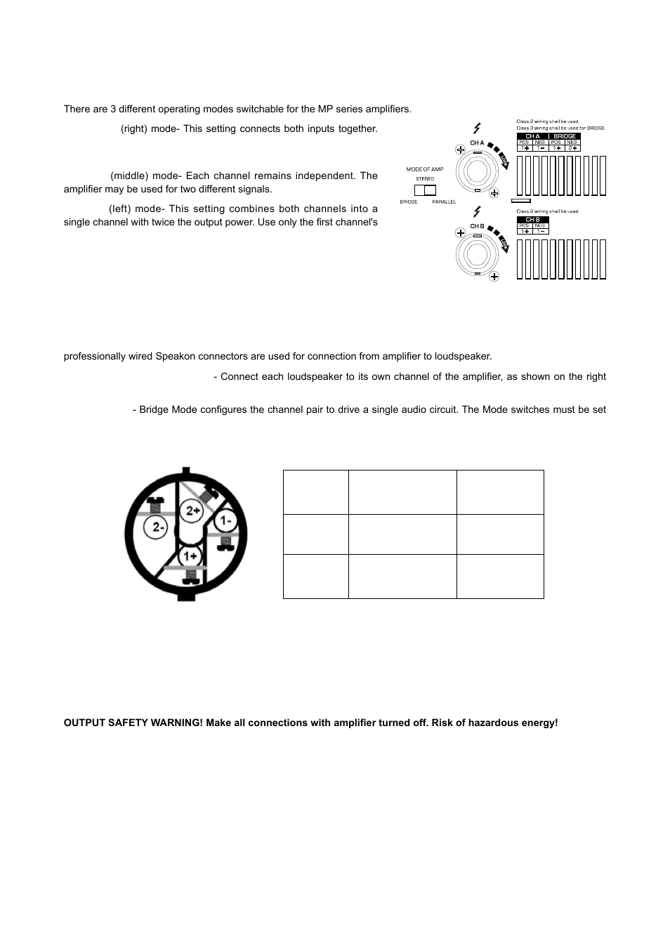 Operating mode switches, Output wiring | Wharfedale Pro MP4000 User Manual | Page 6 / 12