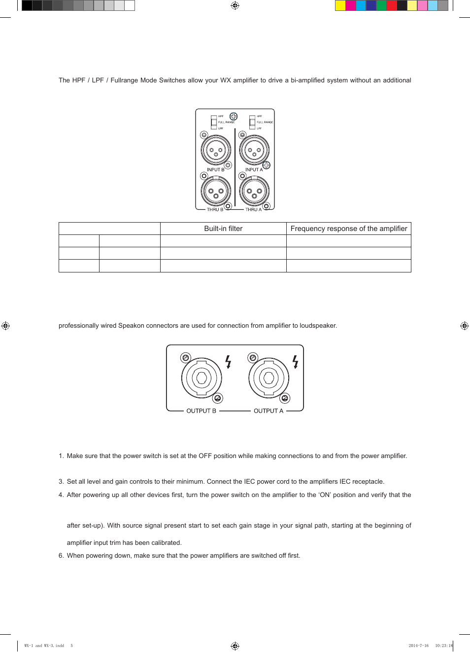 Operating mode switches, Output wiring, Quick start guide | Wharfedale Pro WX-3 User Manual | Page 6 / 12