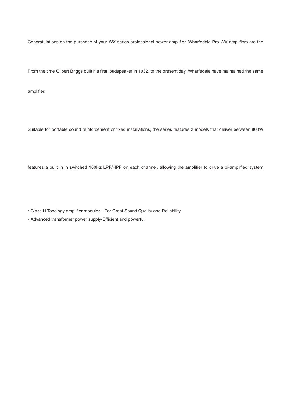 Introduction, About the wx series, Features | Wharfedale Pro WX-12 User Manual | Page 4 / 12