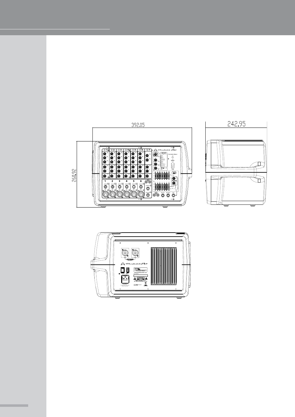 Pmx700 dimensional drawings, Operating manual and user guide, On off | Risk of electric shock do not open | Wharfedale Pro PMX 710 User Manual | Page 14 / 28