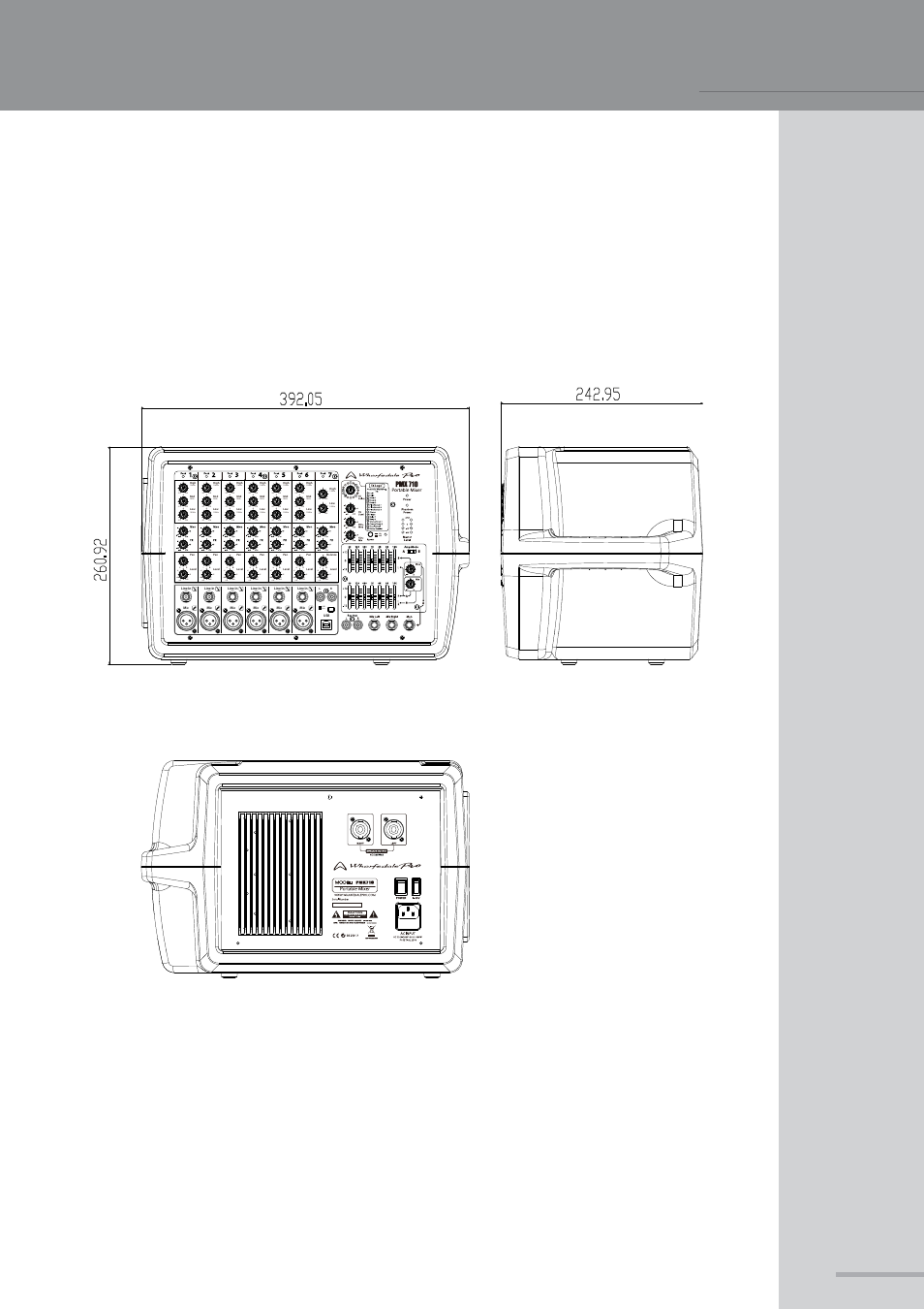 Pmx710 dimensional drawings, Powered mixer, Usb line | Wharfedale Pro PMX 710 User Manual | Page 15 / 28