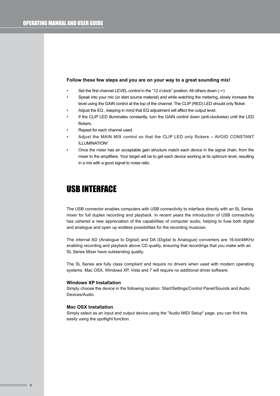 Usb interface, Operating manual and user guide | Wharfedale Pro SL424USB User Manual | Page 10 / 15