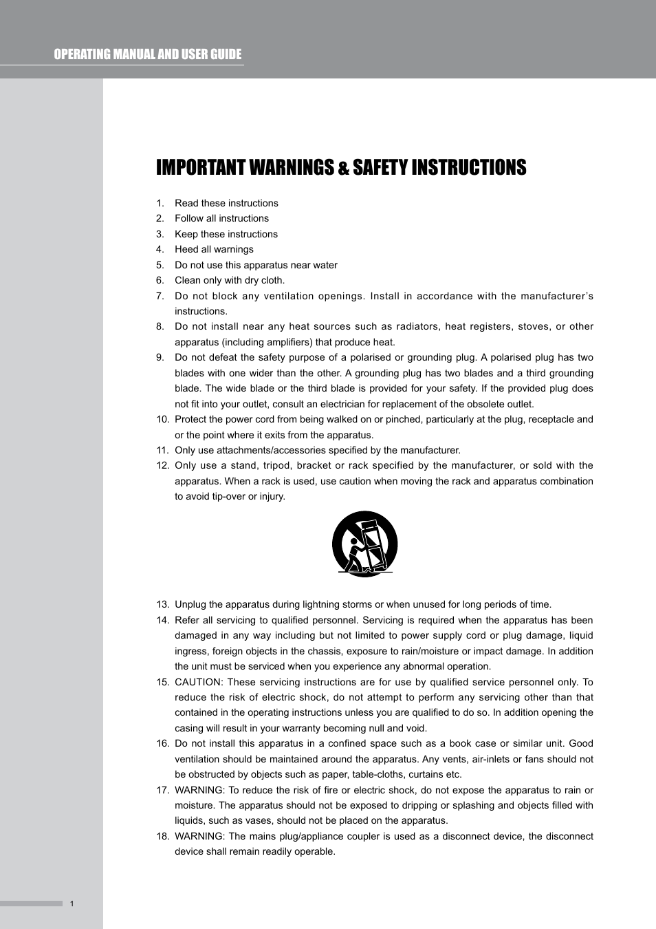 Important warnings & safety instructions, Operating manual and user guide | Wharfedale Pro SL424USB User Manual | Page 2 / 15