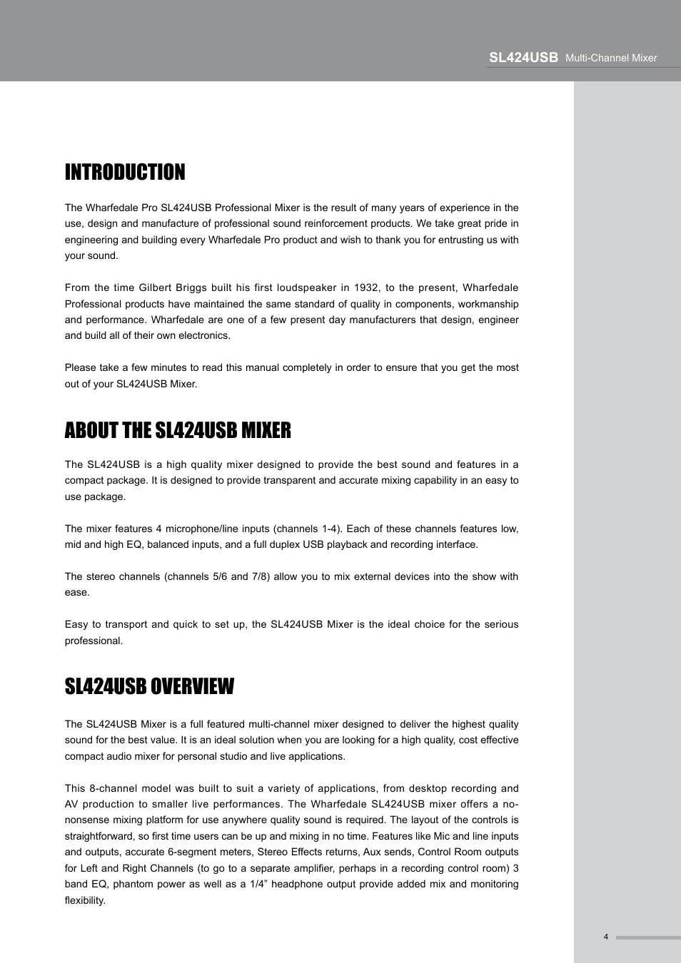 Introduction | Wharfedale Pro SL424USB User Manual | Page 5 / 15