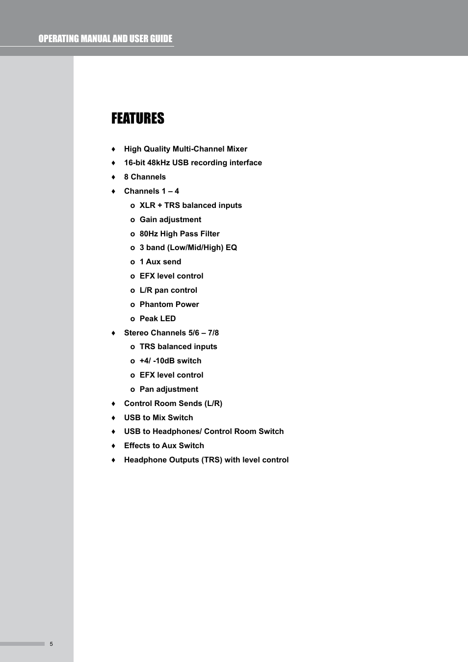 Features | Wharfedale Pro SL424USB User Manual | Page 6 / 15