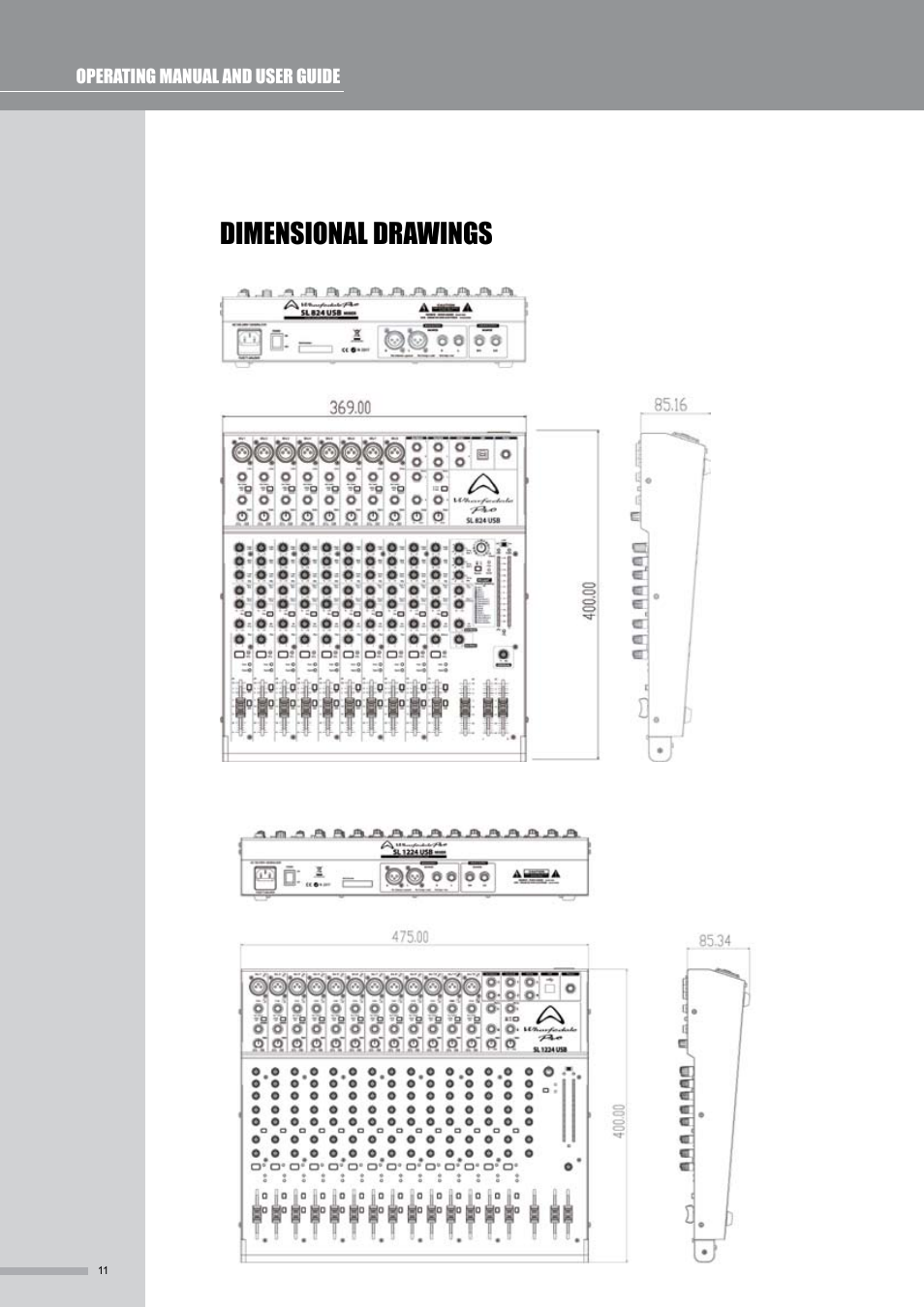Dimensional drawings | Wharfedale Pro SL824USB User Manual | Page 12 / 16
