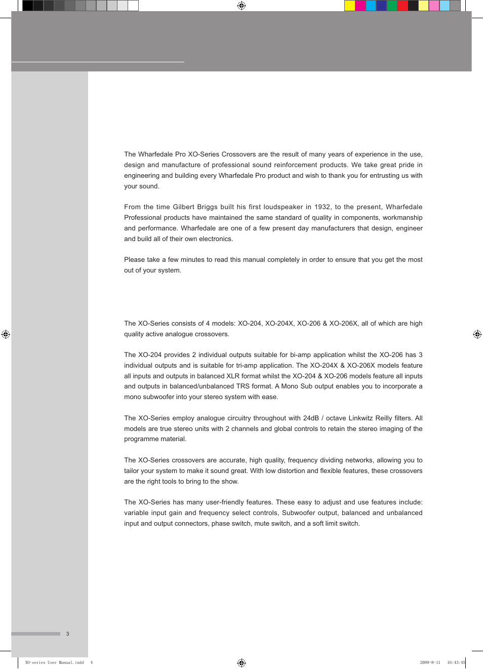 Introduction, About the xo-series crossovers | Wharfedale Pro XO-206X User Manual | Page 4 / 12