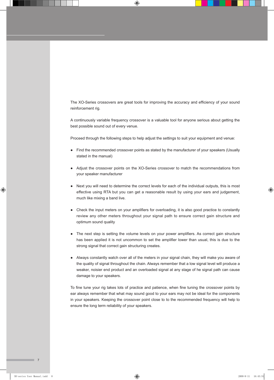Tuning the room/crossover adjustments, Operating manual and user guide | Wharfedale Pro XO-206X User Manual | Page 8 / 12