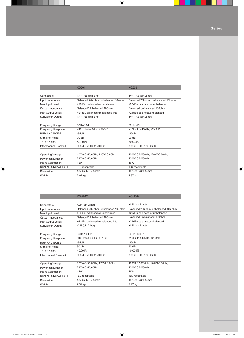 Specifications | Wharfedale Pro XO-206X User Manual | Page 9 / 12