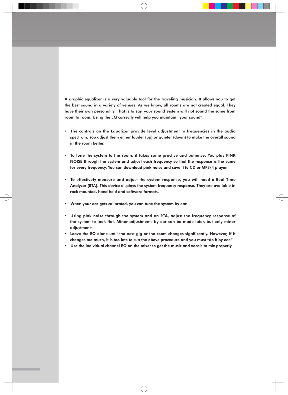 Tuning the room, Operating manual and user guide | Wharfedale Pro Q-215 User Manual | Page 10 / 14