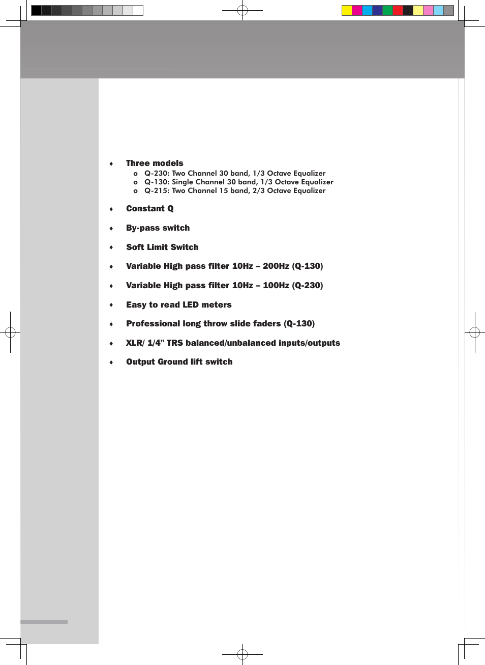 Features | Wharfedale Pro Q-215 User Manual | Page 6 / 14