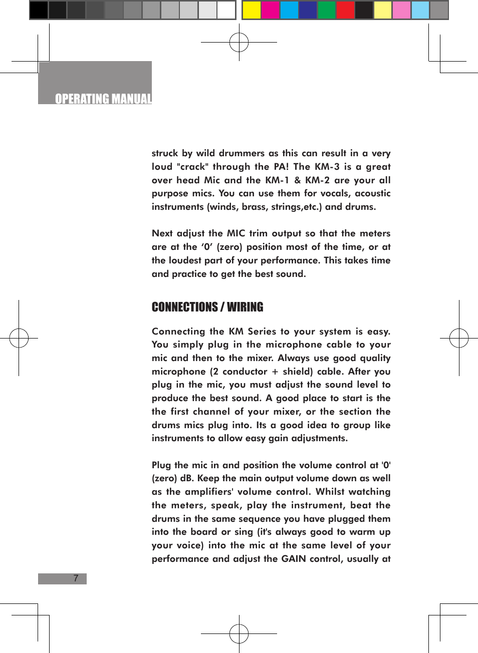 Operating manual, Connections / wiring | Wharfedale Pro KMD7 User Manual | Page 10 / 14