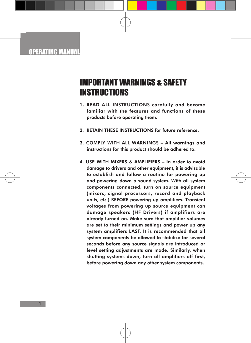 Important warnings & safety instructions, Operating manual | Wharfedale Pro KMD7 User Manual | Page 4 / 14