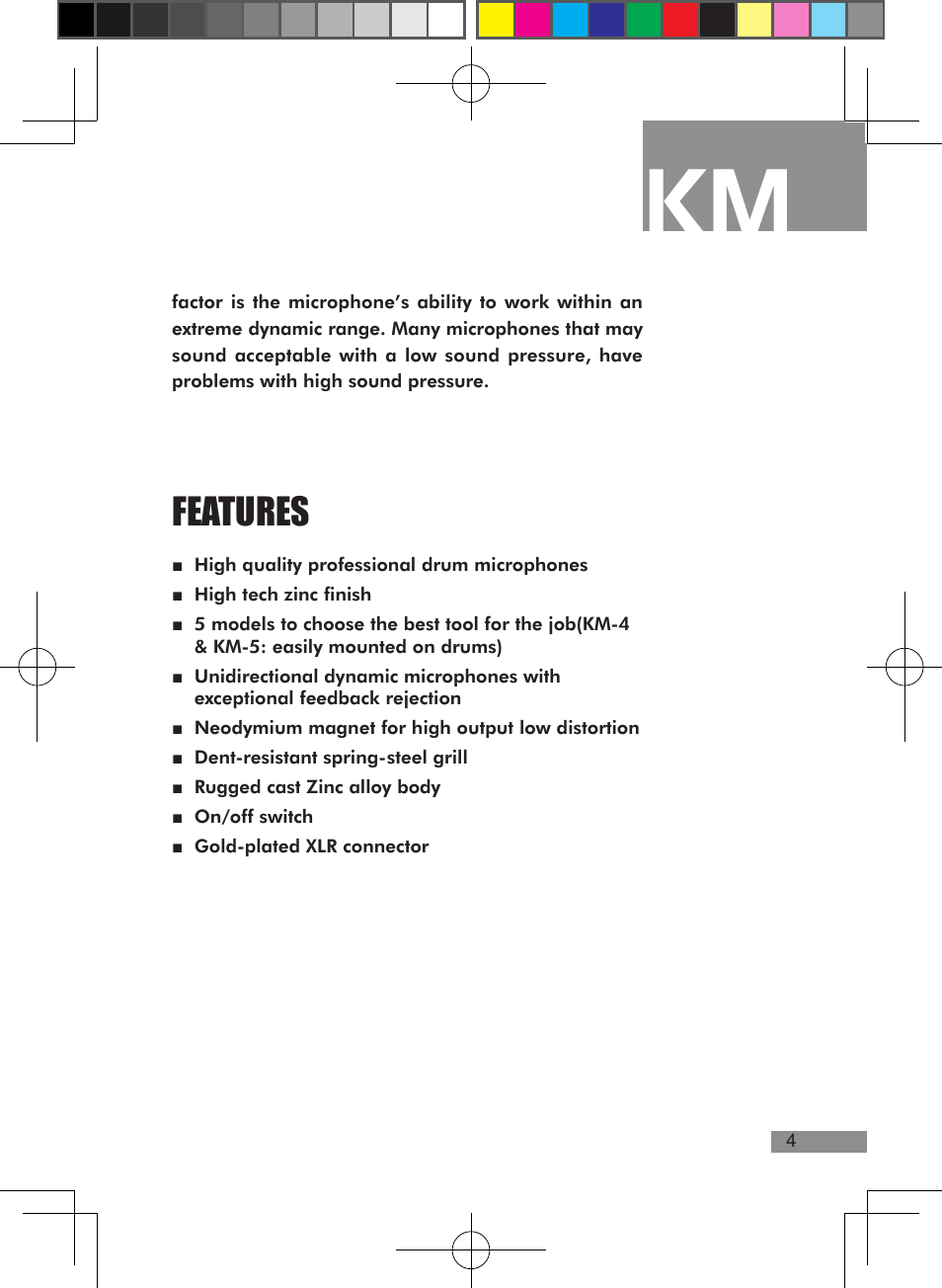 Features | Wharfedale Pro KMD7 User Manual | Page 7 / 14