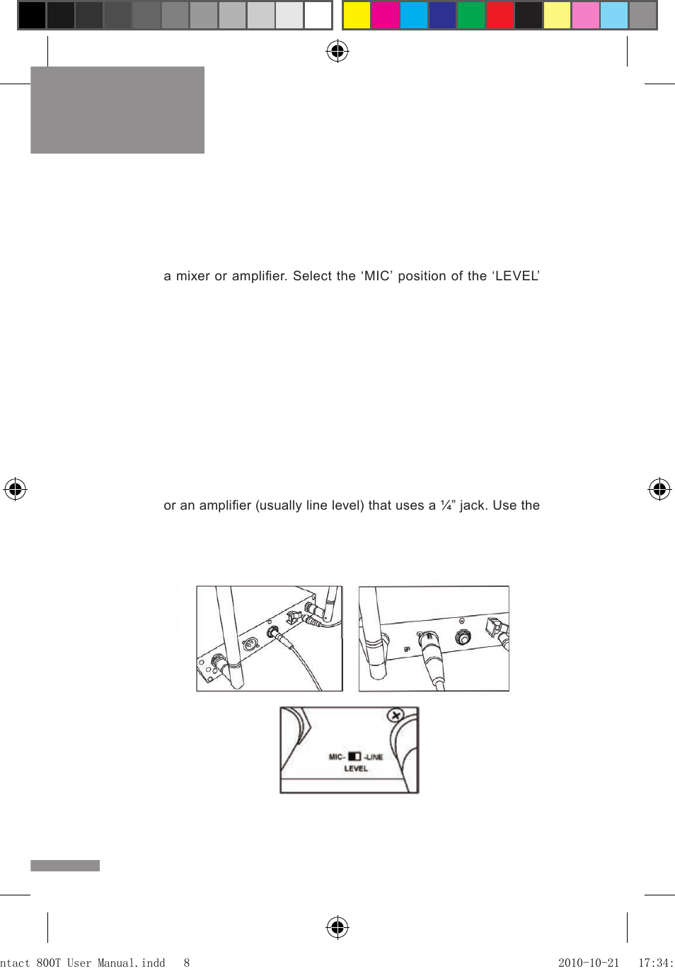 Audio output connections, Operating manual | Wharfedale Pro Contact 800T User Manual | Page 10 / 20