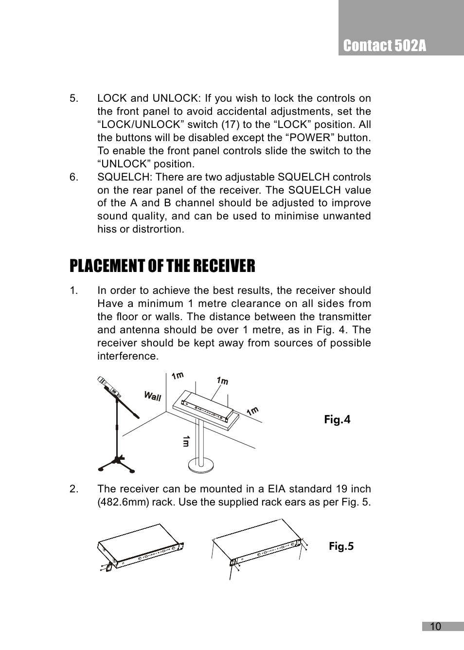 Placement of the receiver, Contact 502a | Wharfedale Pro Contact 502A User Manual | Page 11 / 16