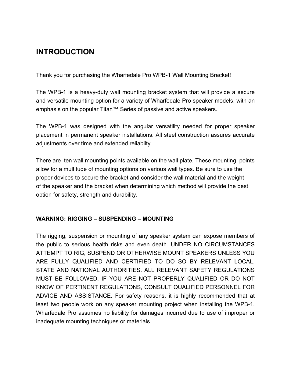 Introduction | Wharfedale Pro WPB-1 User Manual | Page 2 / 6