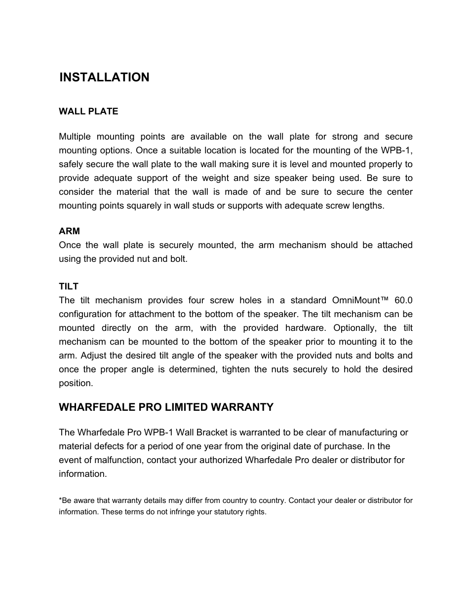 Installation | Wharfedale Pro WPB-1 User Manual | Page 4 / 6